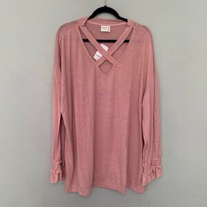 NEW‎ Suzanne Betro pale pink cross front detail stretch long sleeve pullover top